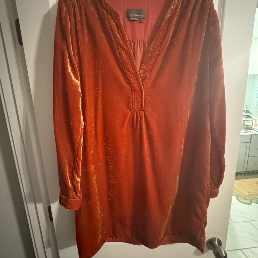 Anthropologie Melody Velvet Tunic Dress - Rust